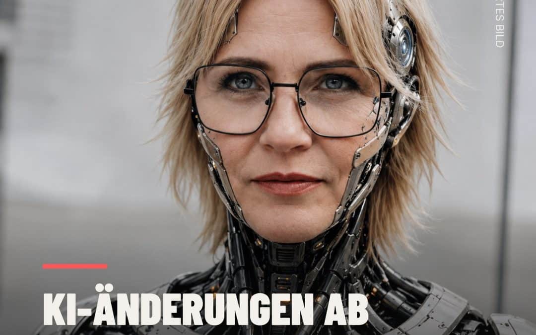 KI-generiertes Bild von Katja Bigalke als Cyborg, Beitragsbild zum Artikel über die Kennzeichnungspflicht für KI-Inhalte