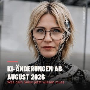 KI-generiertes Bild von Katja Bigalke als Cyborg, Beitragsbild zum Artikel über die Kennzeichnungspflicht für KI-Inhalte